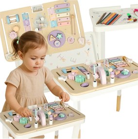 KIK LULILO LUDO Montessori manipulačný stolík 2v1, drevený, ružový
