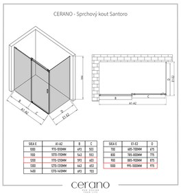 Cerano Santoro, sprchovací kút s posuvnými dverami 120(dvere) x 100(stena) x 195 cm, 6mm šedé sklo, čierny profil, CER-CER-425458