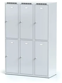 Alfa 3 Šatníková skrinka s úložnými boxami, 6 boxov, 1800 x 1200 x 500 mm, otočný zámok, sivé dvere