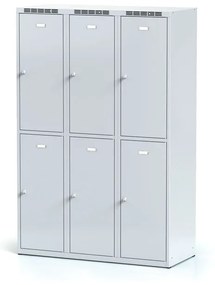 Alfa 3 Šatníková skrinka s úložnými boxami, 6 boxov, 1800 x 1200 x 500 mm, otočný zámok, sivé dvere