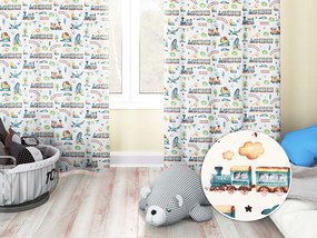Biante Detský bavlnený záves Sandra SA-659 Modré vláčiky s lietadielkami na bielom 150x150 cm