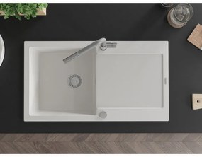 Mexen Leo, 1-komorový granitový drez 900x500x190 mm a drezová batéria Flora, biela, 6501-20-670401-06