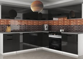 Kuchynská linka Belini 420 cm čierny lesk s pracovnou doskou Uniqaplus   INF UNIQAPLUS/4/WT/B/0/B1