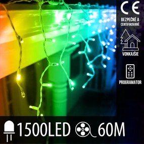 Vianočná led svetelná záclona vonkajšia - programy - 1500led - 60m multicolour