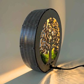 Drevené svetlo na nočný stolík Strom života s machom | ZOI: HDF - Orech 20 cm 4788-115195 LED0611