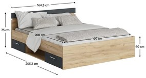Manželská posteľ 160 cm Michigin (dub artisan + grafit) (s úložným priestorom). Vlastná spoľahlivá doprava až k Vám domov. 1096901