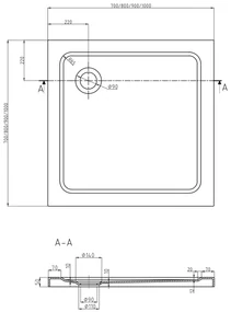Mexen SLIM - Štvorcová sprchová vanička 80x80x5cm + čierny sifón, čierna, 40708080B