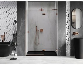 Mexen Lunar L, výklopné pravé sprchové dvere 140 cm, 8mm číre sklo, ružové zlato profil, 834L-140-000-60-00-P