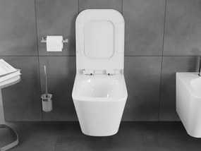 Mexen Teo, závesná WC misa 510x345x340 mm, Rimless Tornádo + WC sedadlo z duroplastu, biela lesklá, 30850700T