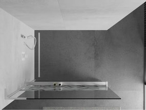 Mexen Kioto+ L, sprchová zástena Walk-In s poličkou a vešiakom 100 x 200 cm, 8mm číre sklo biely vzor, biely profil, 800-100-123-20-85