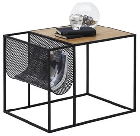 Príručný stolík, kov/MDF, čierna/dub, FLYN