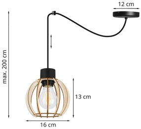 Závesné svietidlo Timber Spider 8, 1x drevené tienidlo