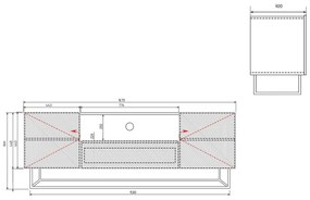 TV stolík Asha 167 cm na čiernom podstavci s otvorenou policou - artisan / rivier stone mat