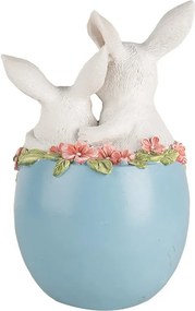 Dekorácia králiky v modrom vajíčku - 13*12*21 cm