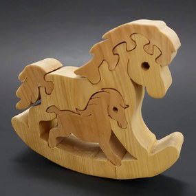 AMADEA Drevené puzzle hojdací kôň, masívne drevo dvoch druhov drevín, 13,5x11,5x3 cm