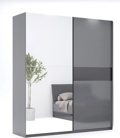 Posuvná šatníková skriňa so zrkadlom 150 cm Teo grafitová