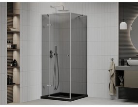 Mexen Roma, sprchový kút s krídlovými dverami 90 (dvere) x 90 (stena) cm, 6mm šedé sklo, chrómový profil + slim sprchová vanička čierna + chrómový sifón, 854-090-090-01-40-4070