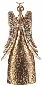 Vianočná kovová dekorácia Anjel 34 cm so srdcom, zlatá, 34 cm