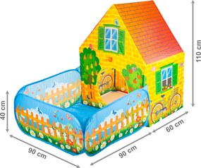 Detský stan IPLAY domček Farma – suchý bazén, 90×150×110 cm, 2 vchody, od 3 rokov