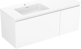 Mexen Orio, kúpeľňová skrinka 120 cm s ľavým umývadlom Otis, 1S, 1D, biela matná, 91A13-12047-3-BBFF01-W18L01