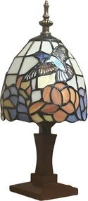 Nočná lampa Tiffany vitáž KOLIBRÍK_WOOD BASE 34*15 E14