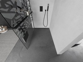 Mexen Kioto+, sprchová zástena s poličkou a držiakom na uteráky 100 x 200 cm, 8mm sklo číre sklo vzor biely, čierny profil, 800-100-121-70-85