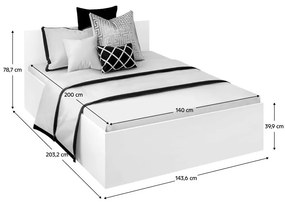 Tempo Kondela Posteľ s kovovým roštom a úložným priestorom, 140x200, biela, DOLI