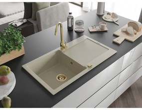 Mexen Leo, drez granitový 900x500x190 mm, 1-komorový, béžová so zlatým sifónom, 6501901010-69-G