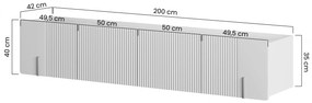 Závesný TV stolík Malmi 200 cm - kašmírová / crema bianca / zlatá