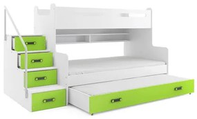 Detská poschodová posteľ MAX III s výsuvnou posteľou 80x200 cm - biela Zelená