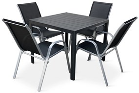 Záhradný jedálenský set Viking M + 4x kovová stolička Ramada sivá