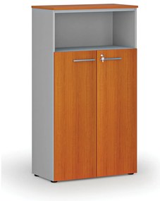 Kombinovaná kancelárska skriňa PRIMO GRAY, dvere na 3 poschodia, 800 x 420 x 1434 mm, sivá/čerešňa