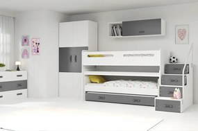 Interbeds Trojlôžková poschodová posteľ Max1 200x80cm bielo sivá