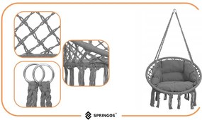 Springos Bocianie hniezdo so strapcami – závesné kreslo s vankúšom grafit SPR0046
