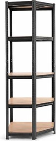 Regál 180x90x40 cm rohový lakovaný 5-polícový, nosnosť 875 kg - čierny