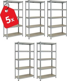 Akcia 5x Regál 180x90x40 cm rohový pozinkovaný 5-polícový, nosnosť 875 kg