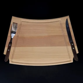 AMADEA Drevená doštička na steak s príborom, masívne drevo, rozmer 36x22x2 cm