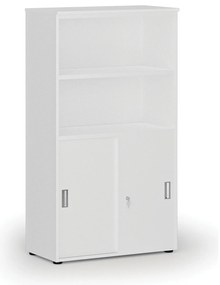 Kombinovaná kancelárska skriňa PRIMO WHITE, zasúvacie dvere na 2 poschodia, 800 x 420 x 1434 mm, biela