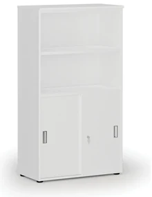 Kombinovaná kancelárska skriňa PRIMO WHITE, zasúvacie dvere na 2 poschodia, 800 x 420 x 1434 mm, biela