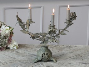 Bronzovo-zelený kovový svietnik s listami Leaves na 3 úzke sviečky - 46*18*36 cm