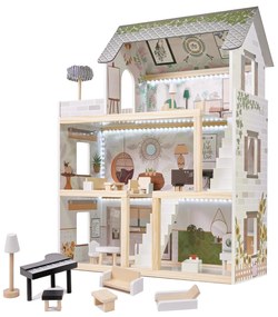 KIK Drevený domček pre bábiky LULILO FLORO boho LED