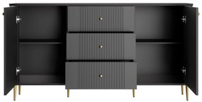 Komoda so zásuvkami Vesper 160 cm - čierna / zlaté nohy