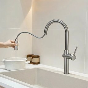 Rea Fresh High, kuchynská batéria s výsuvnou spŕškou, brúsená oceľ, REA-B6330