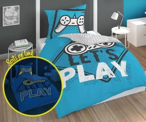 DETEXPOL -  DETEXPOL Obliečky Play Game blue svietiace Bavlna, 140/200, 70/80 cm