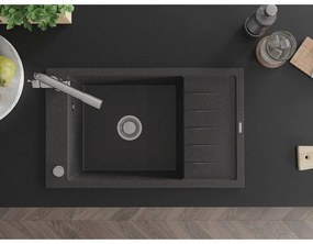 Mexen Elias, 1-komorový granitový drez s odkvapkávačom 795x480x200 mm a chrómová batéria Duero, čierna - škvrnitá, 6511-76-671600-00