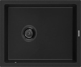 Mexen Pedro granitový kuchynský drez 1-komorový 560 x 460 mm, čierny, čierny sifón - 6508561000-77-B
