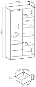 Dizajnová šatníková skriňa Nelly - dub artisan/čierna