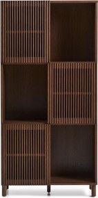Tmavohnedá knižnica v dekore orecha s posuvnými dverami 84,5x170x42,5 cm Beyla – Kave Home