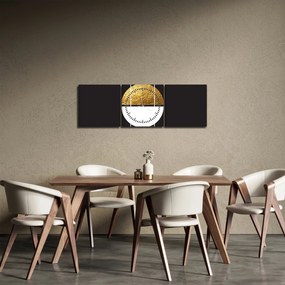 Obraz - Abstrakcia zlatá a čierna N⁰1 (s hodinami) (90x30 cm)