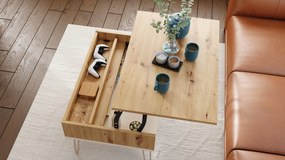 HAIRPIN S-90 Dub Artisan/Béžová (Šampanská) - MODERNÝ KONFERENČNÝ STOLÍK S VÝKLOPNOU DOSKOU + ÚLOŽNÝ PRIESTOR + POLICA